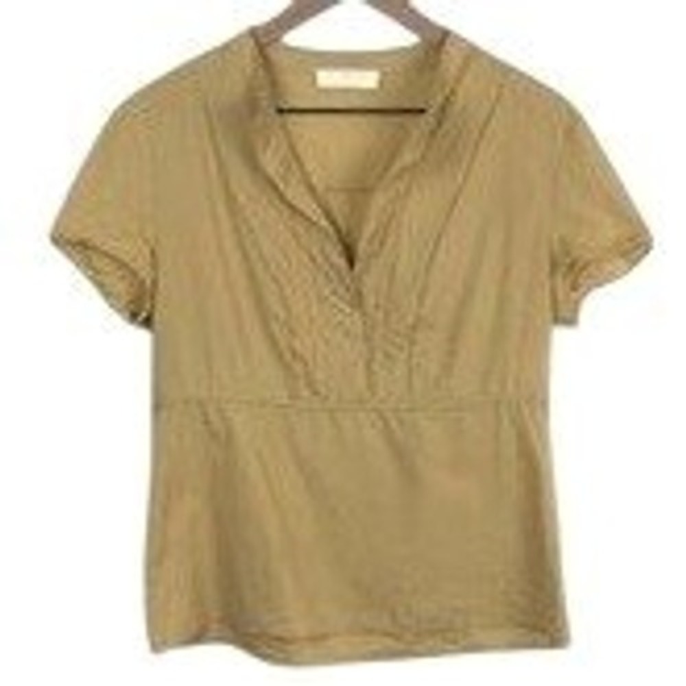 Narciso Rodriguez Pintuck Empire Waist Top US 8 IT 44 Mustard Tan Made in Italy